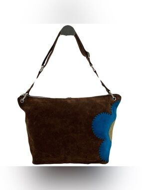 CELINE Rare Vintage Brown Suede Floral Applique Shoulder Bag